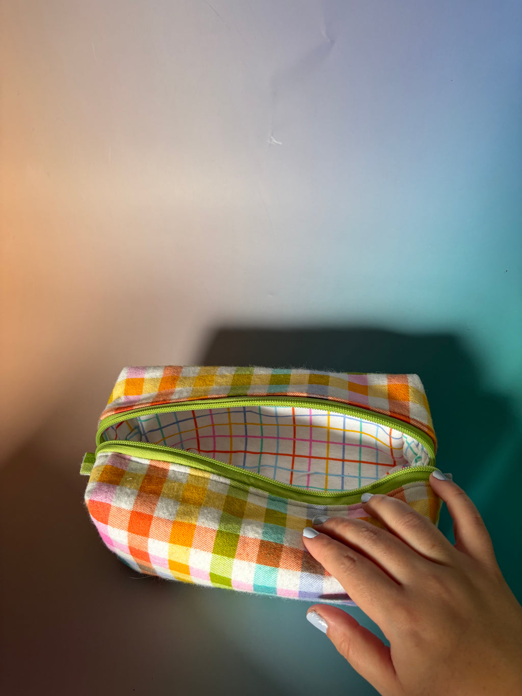 Rainbow Gingham Flannel Boxy Bag