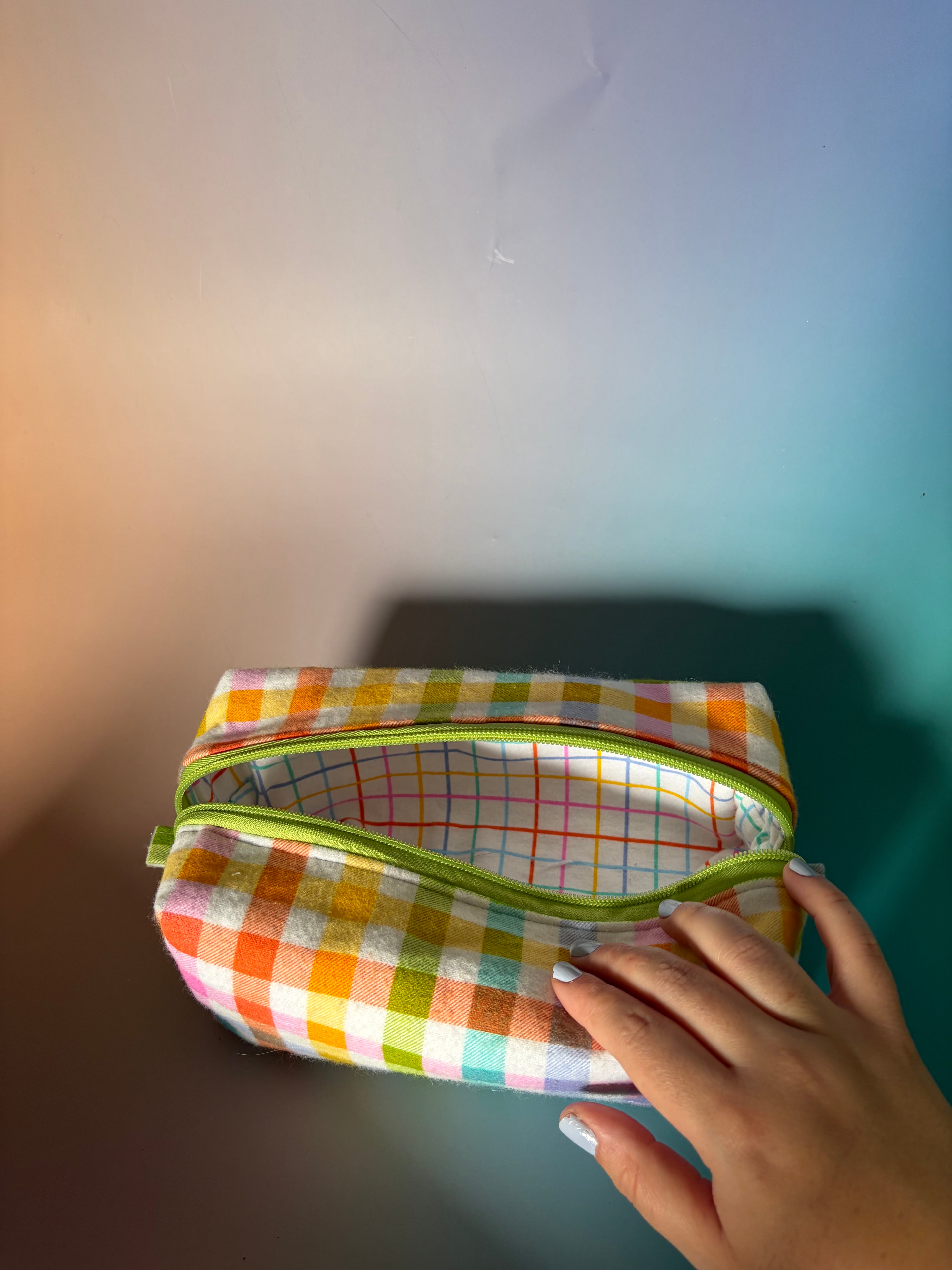 Rainbow Gingham Flannel Boxy Bag