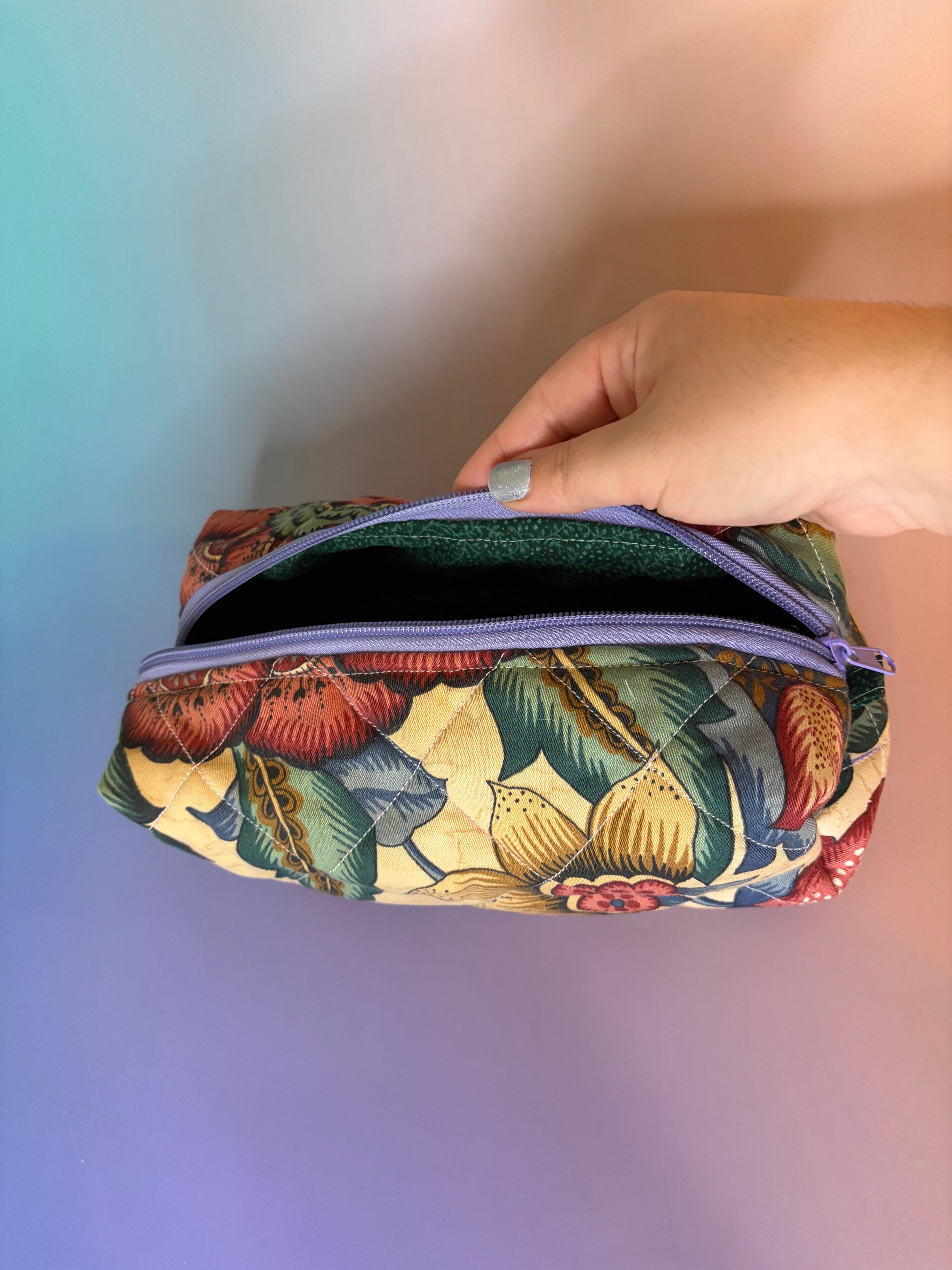 Quilted Vintage Floral Boxy Pouch